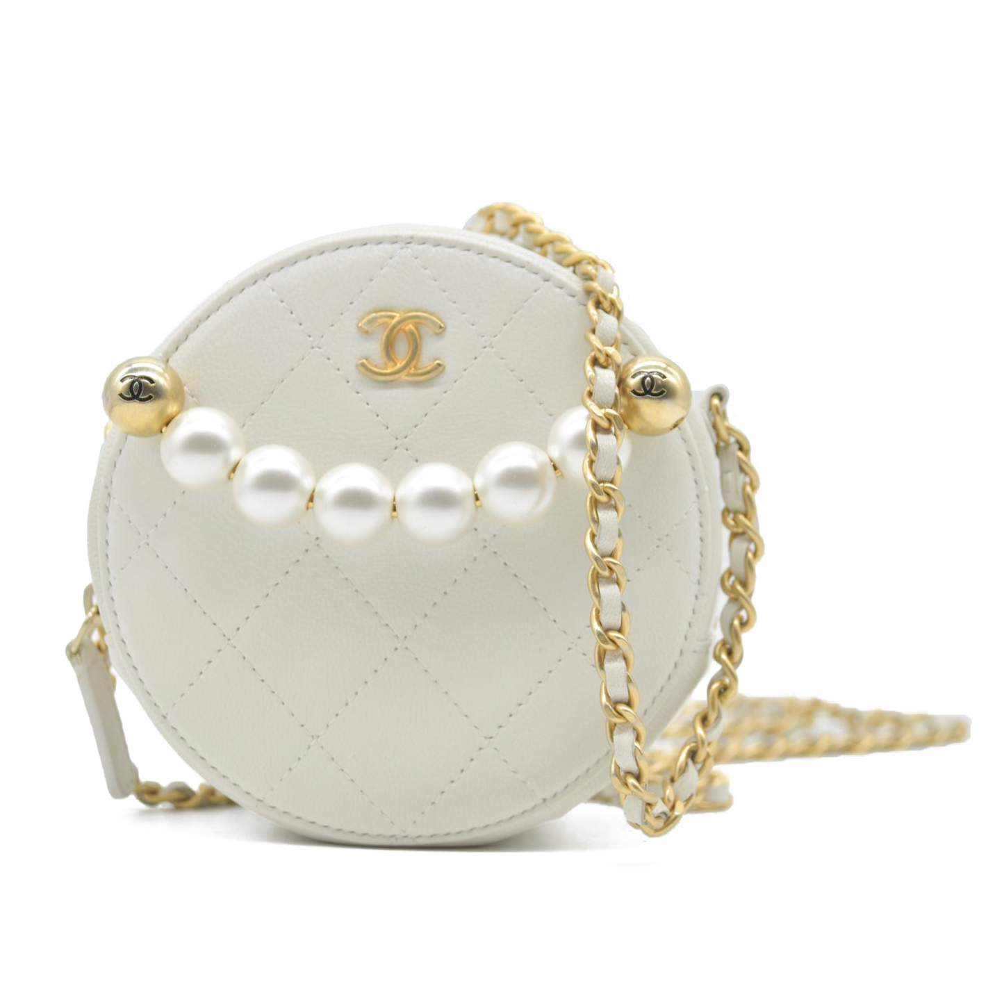 $3100 Chanel Lambskin Quilted Pearl Round Clutch With Chain White 29 2020