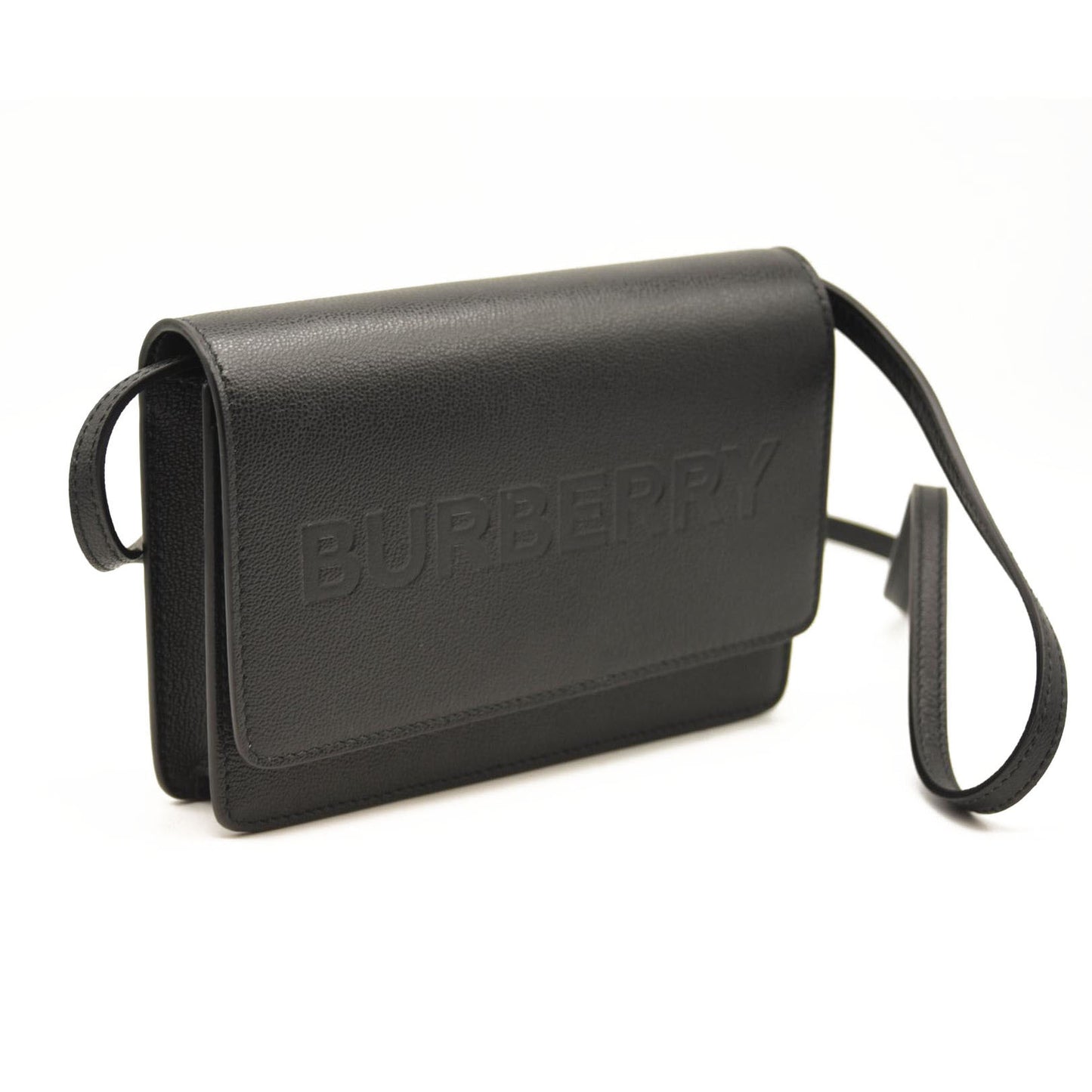 BURBERRY Smooth Calfskin Logo Embossed Hampshire Crossbody Black