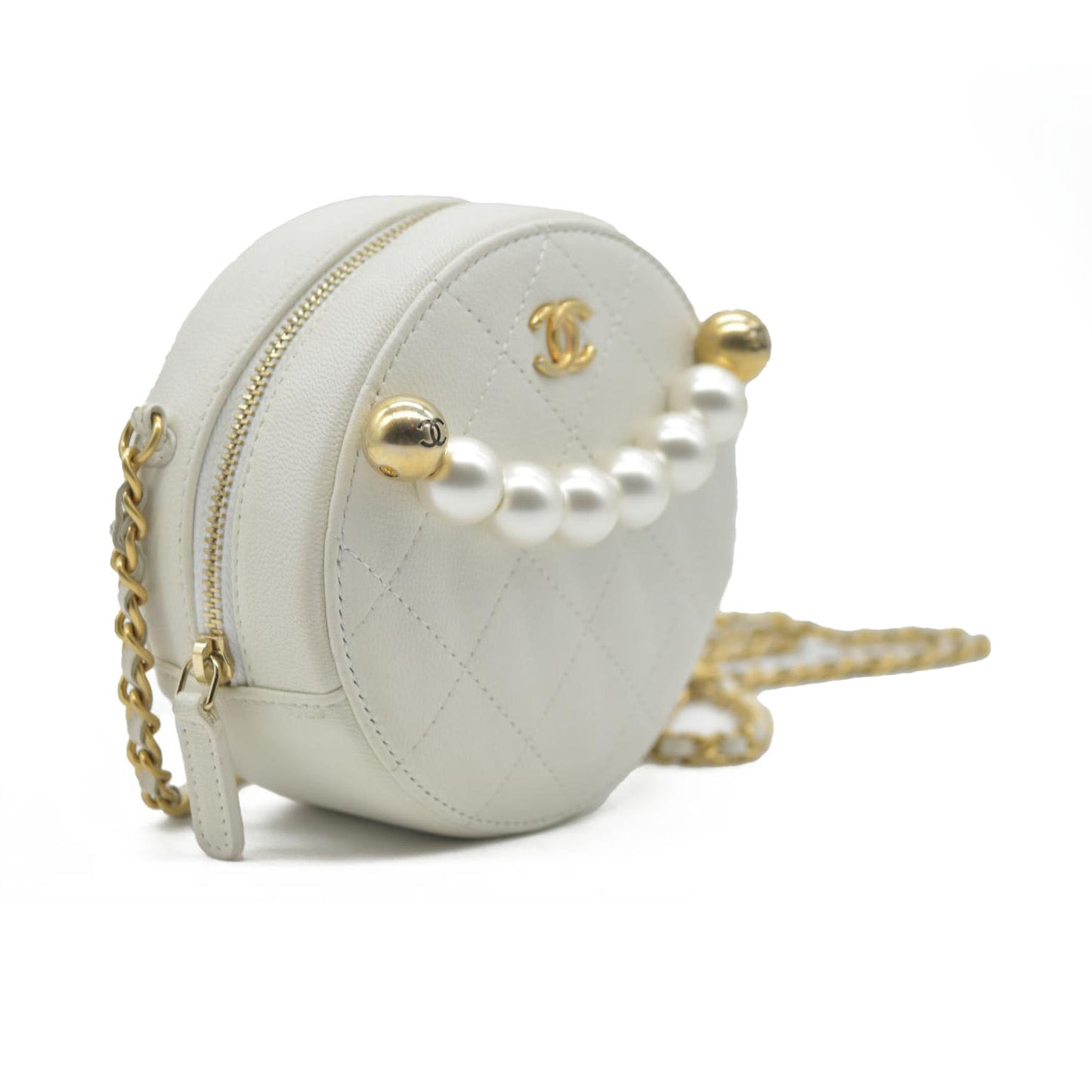 $3100 Chanel Lambskin Quilted Pearl Round Clutch With Chain White 29 2020