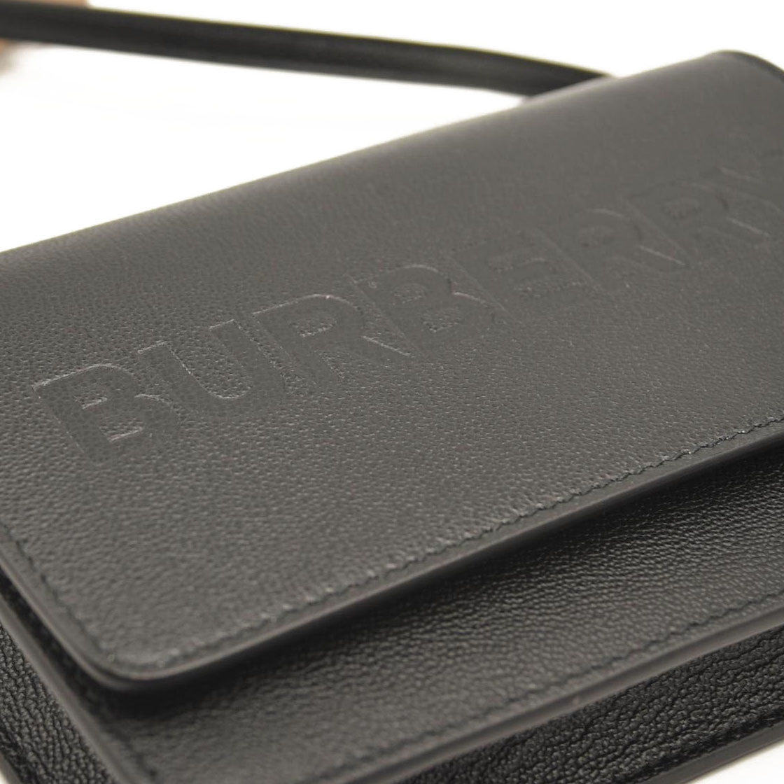 BURBERRY Smooth Calfskin Logo Embossed Hampshire Crossbody Black