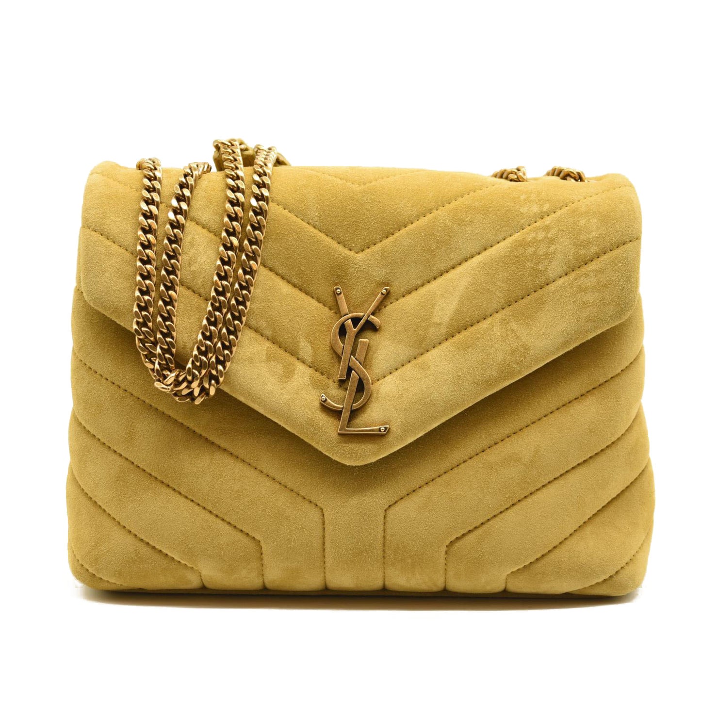 SAINT LAURENT Small Loulou Chain Bag Mustard Monogram Chain Shoulder Bag