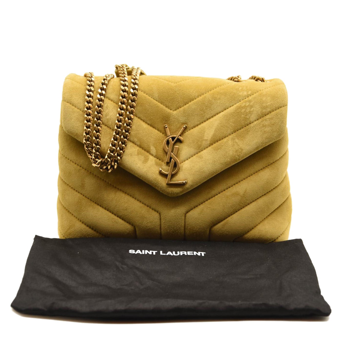 SAINT LAURENT Small Loulou Chain Bag Mustard Monogram Chain Shoulder Bag