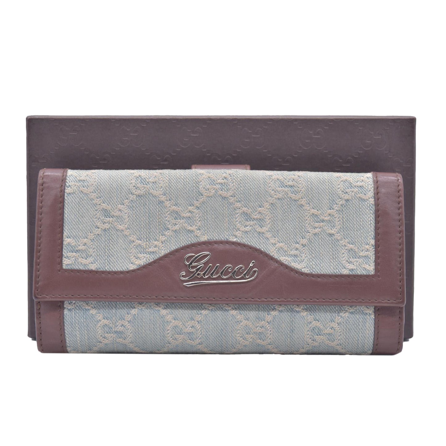 Gucci Monogram Script Continental Wallet Blue Denim CONSIGNMENT