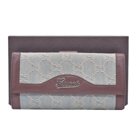 Gucci Monogram Script Continental Wallet Blue Denim CONSIGNMENT