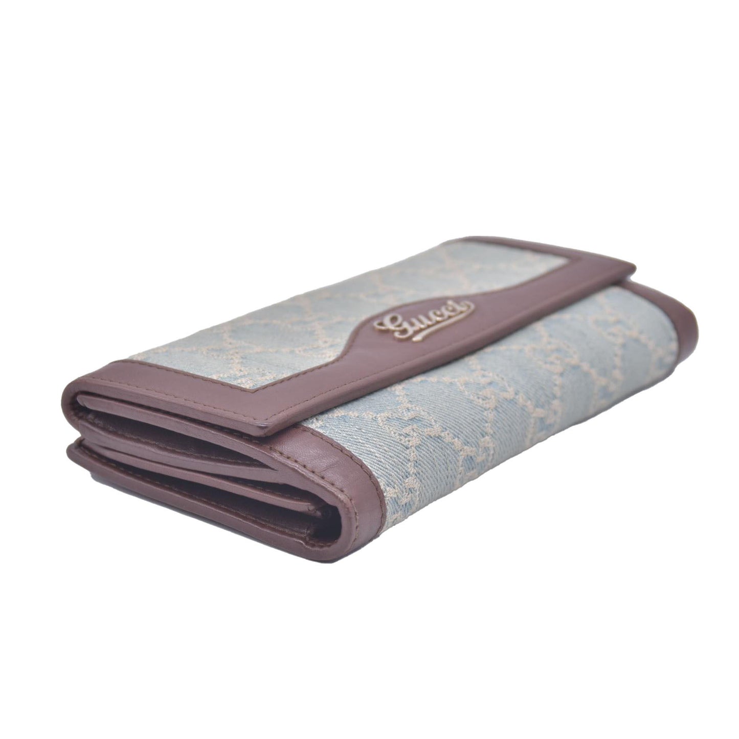 Gucci Monogram Script Continental Wallet Blue Denim CONSIGNMENT