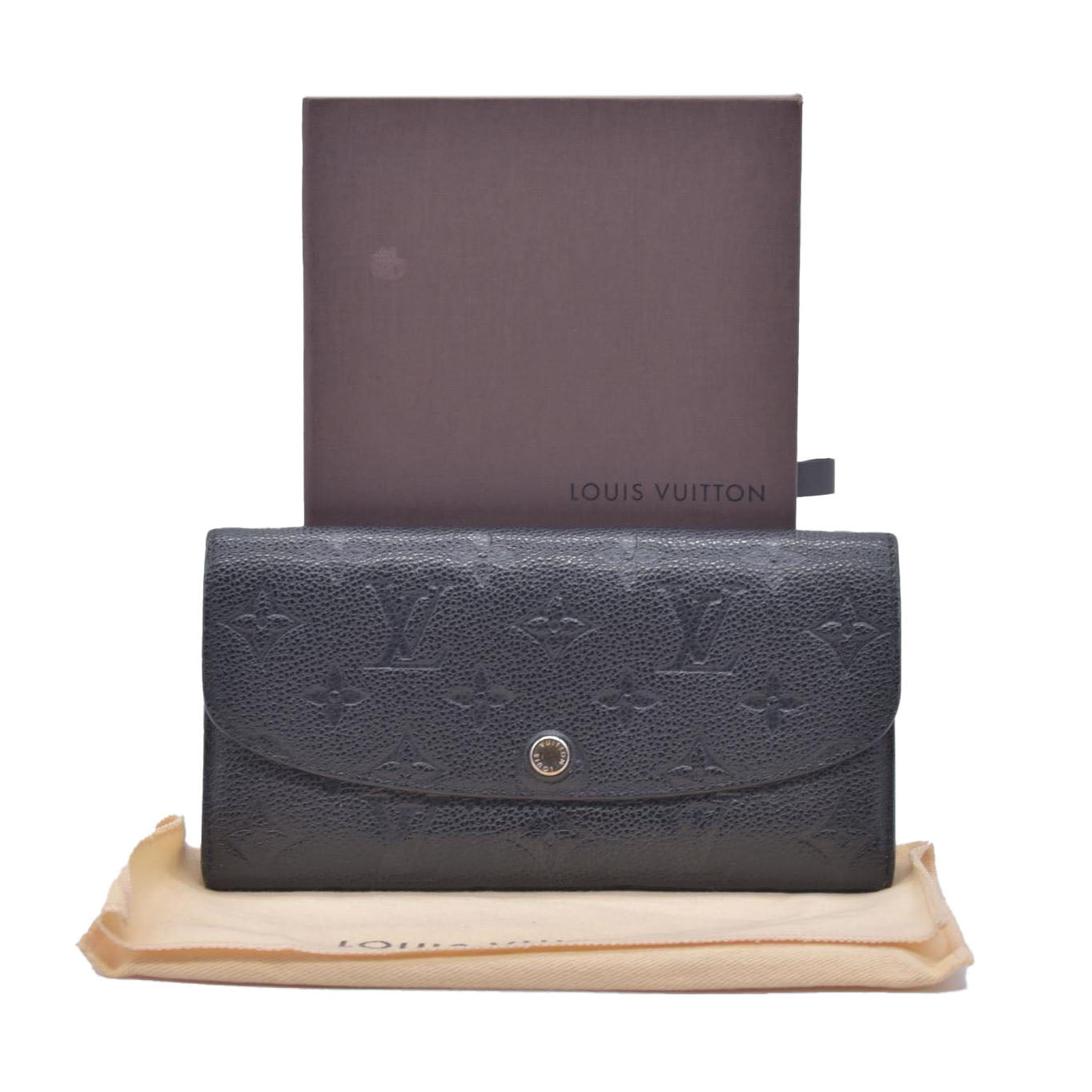 $800 2016 Louis Vuitton Monogram Empreinte Leather Emilie Wallet Black Beige CA1146 CONSIGNMENT