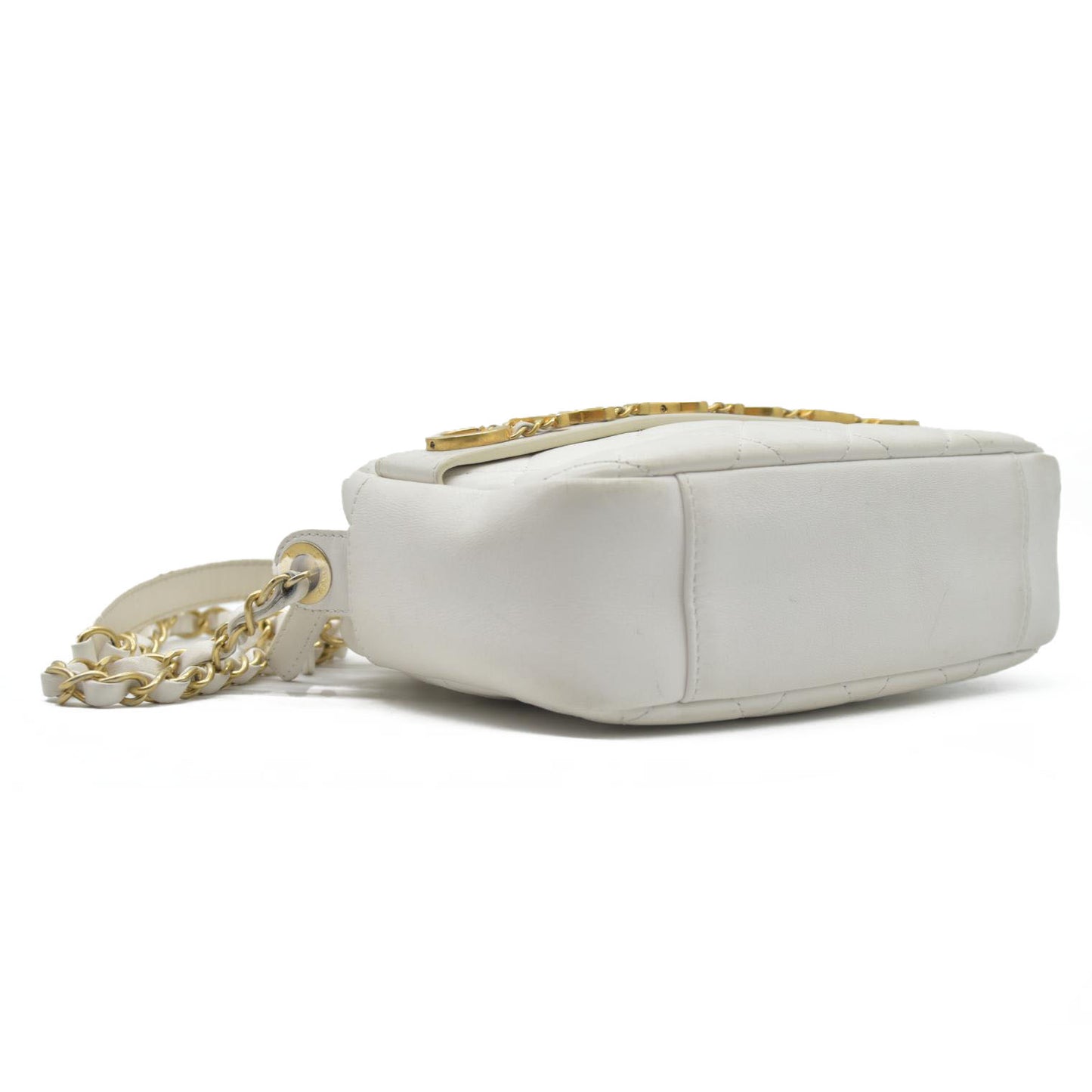 $4100 Chanel Calfskin Quilted Enchained Camera Case Bag White 2020