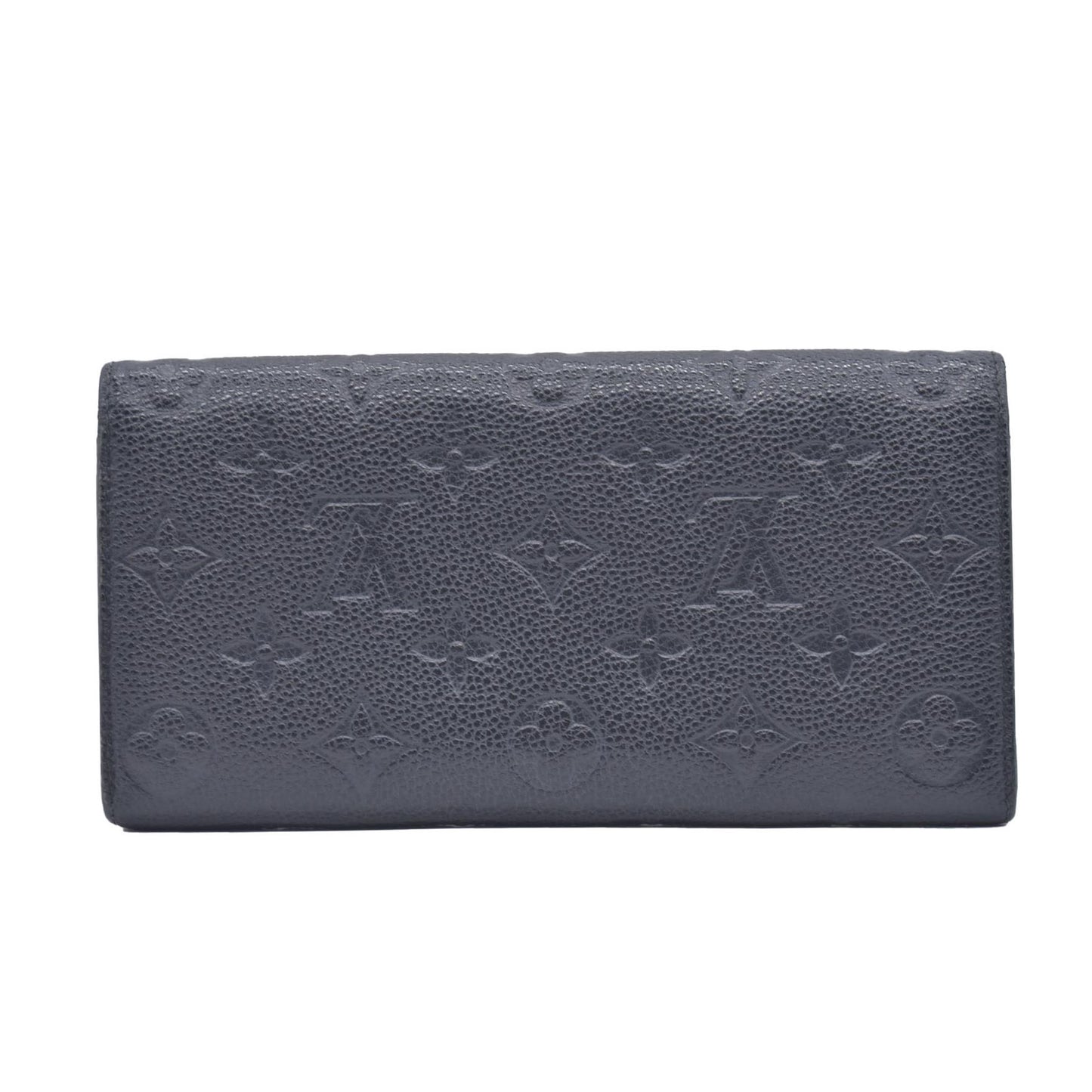 $800 2016 Louis Vuitton Monogram Empreinte Leather Emilie Wallet Black Beige CA1146 CONSIGNMENT