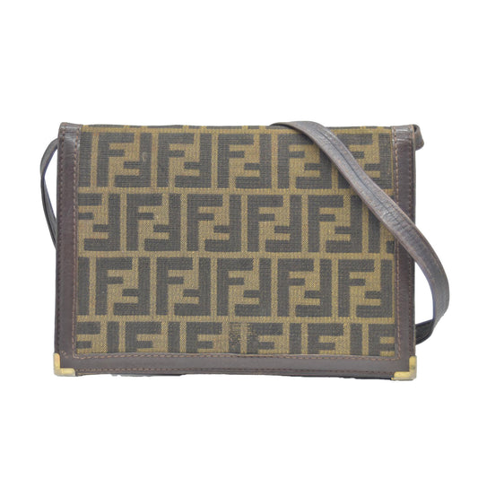 $2250 CONSIGNMENT FENDI Zucca Flap Clutch with Strap