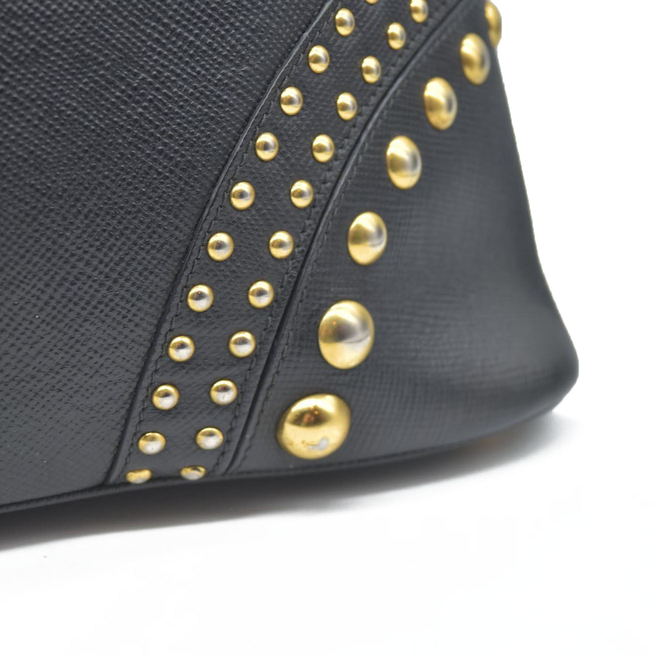 AUCTION $3450 Prada Black Leather Promenade Studded Satchel
