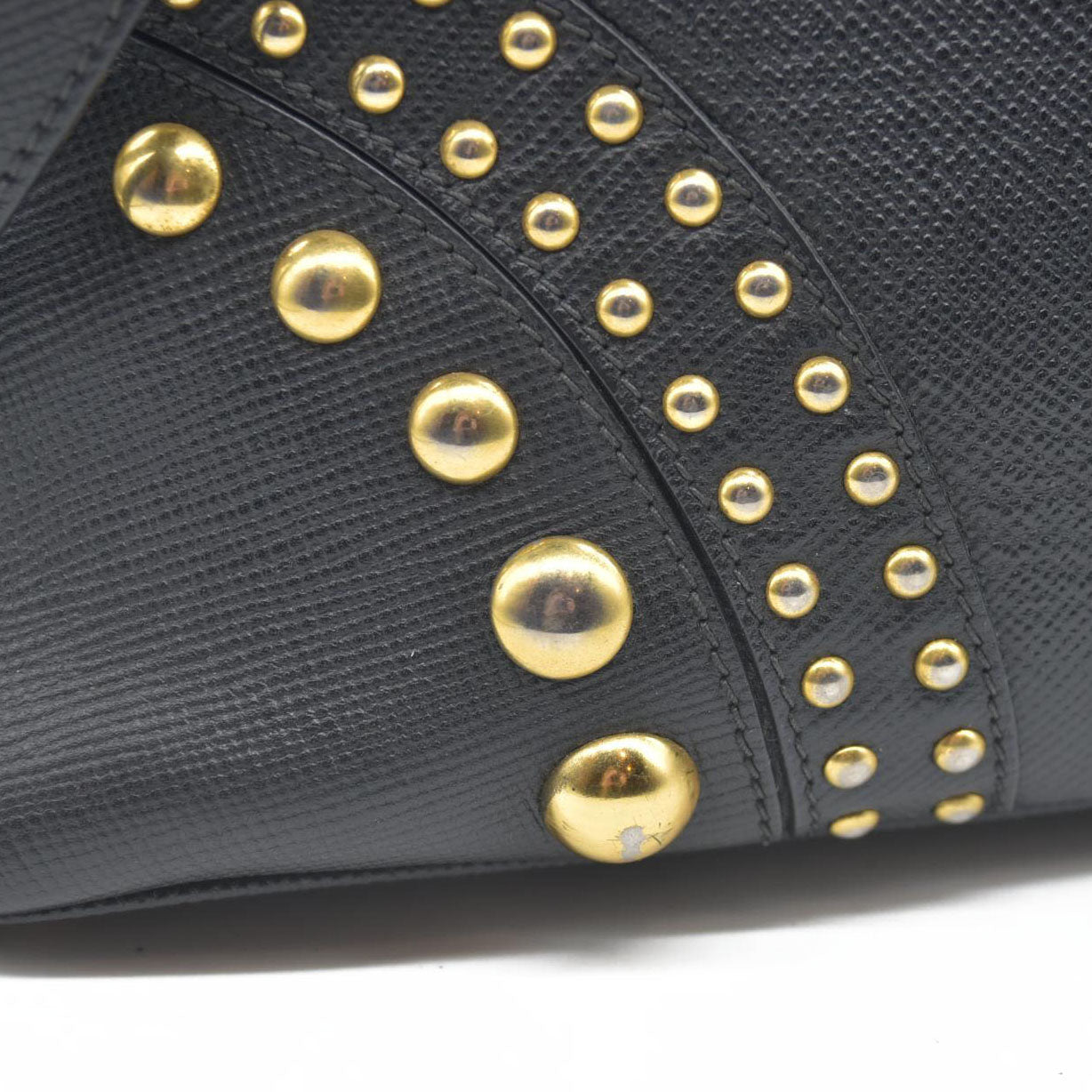 AUCTION $3450 Prada Black Leather Promenade Studded Satchel