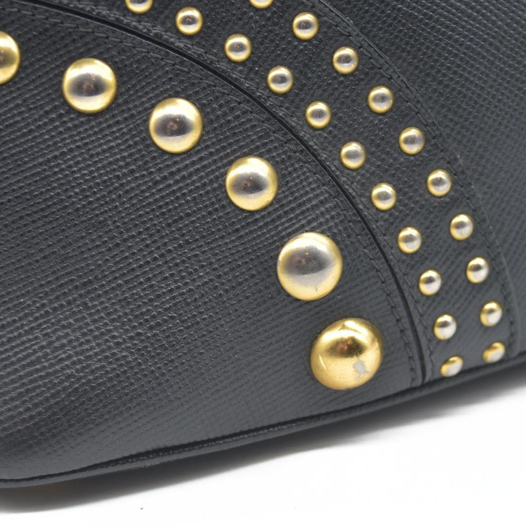 AUCTION $3450 Prada Black Leather Promenade Studded Satchel