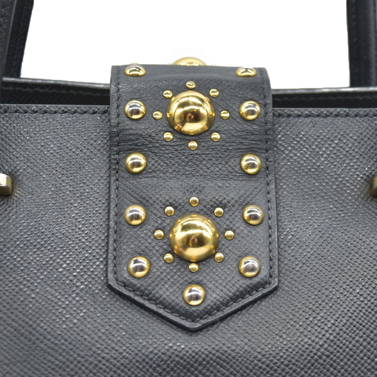 AUCTION $3450 Prada Black Leather Promenade Studded Satchel