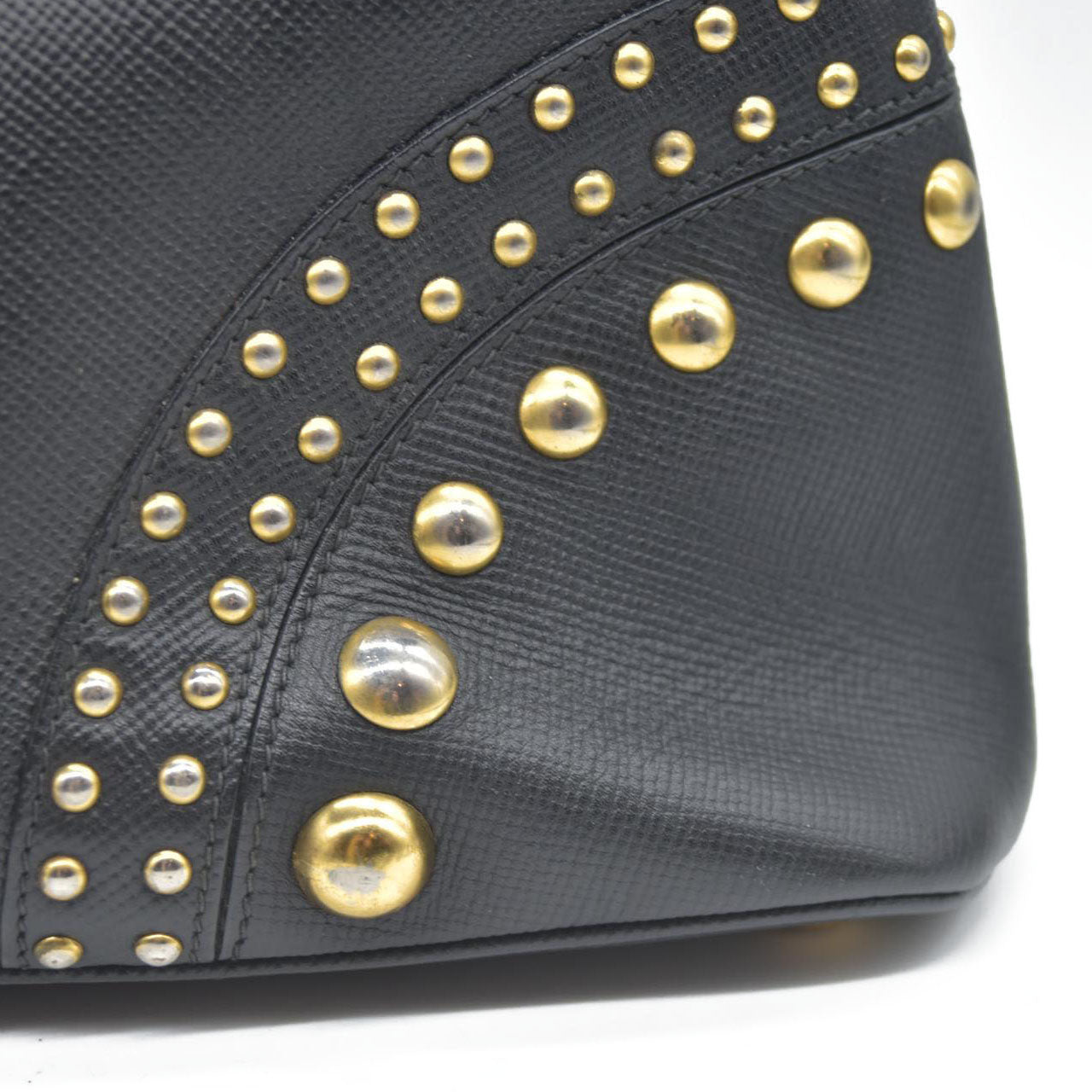 AUCTION $3450 Prada Black Leather Promenade Studded Satchel