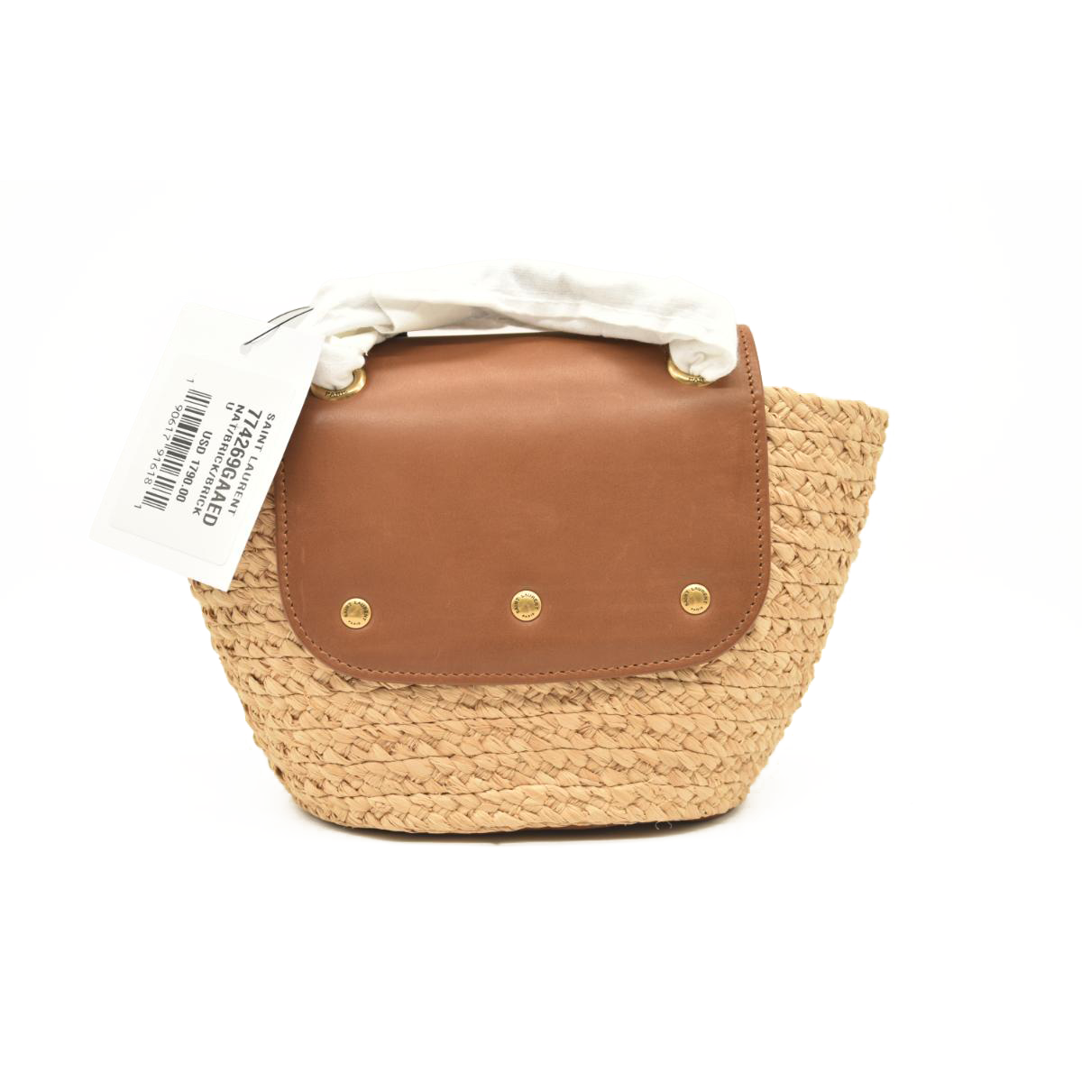 Saint Laurent Panier mini leather-trimmed raffia shoulder bag
