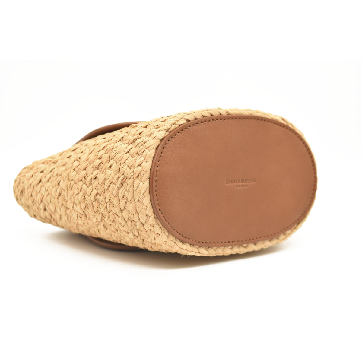 Saint Laurent Panier mini leather-trimmed raffia shoulder bag