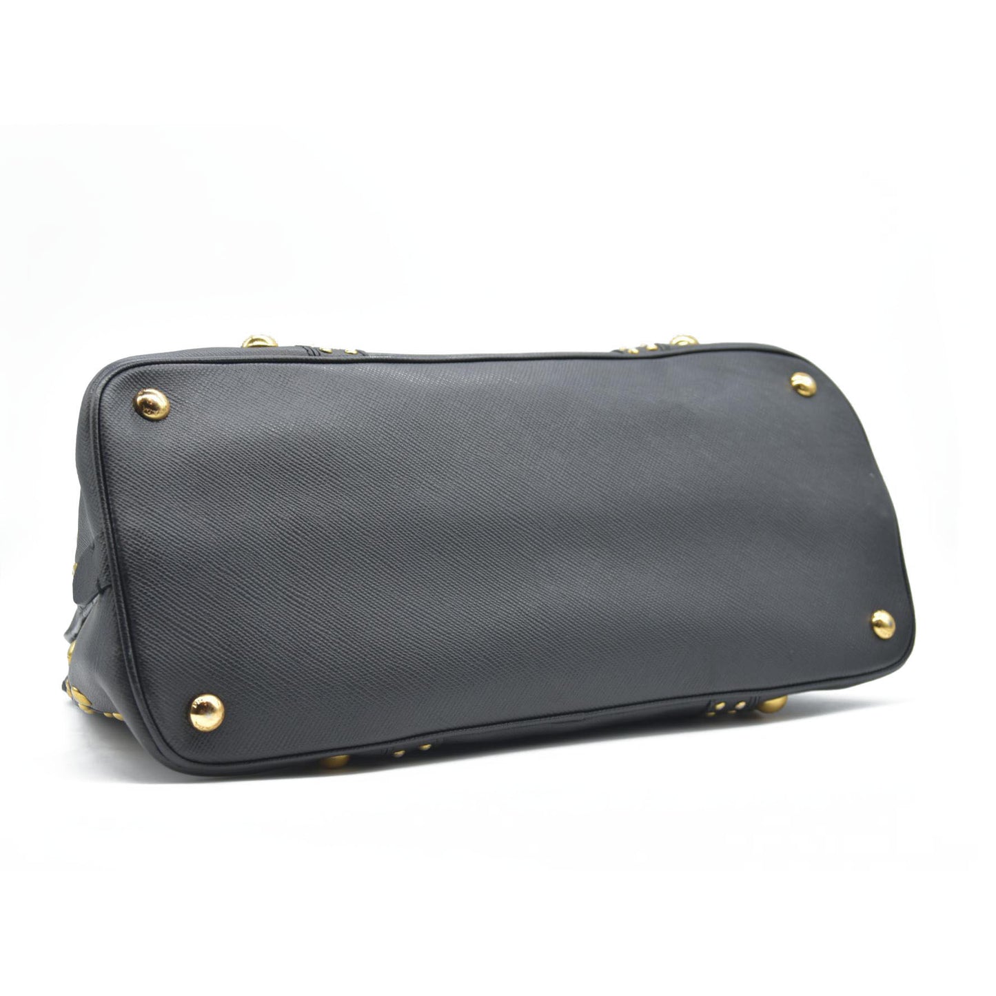 AUCTION $3450 Prada Black Leather Promenade Studded Satchel