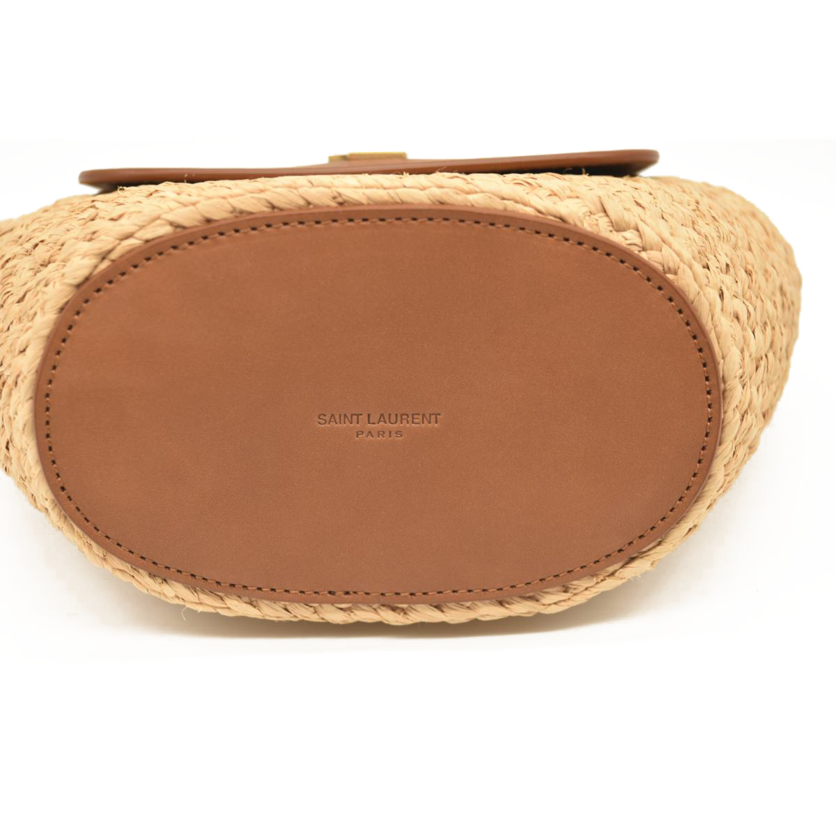 Saint Laurent Panier mini leather-trimmed raffia shoulder bag