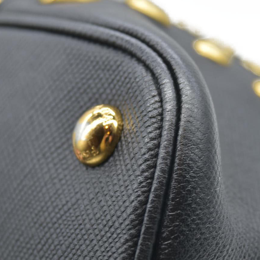 AUCTION $3450 Prada Black Leather Promenade Studded Satchel