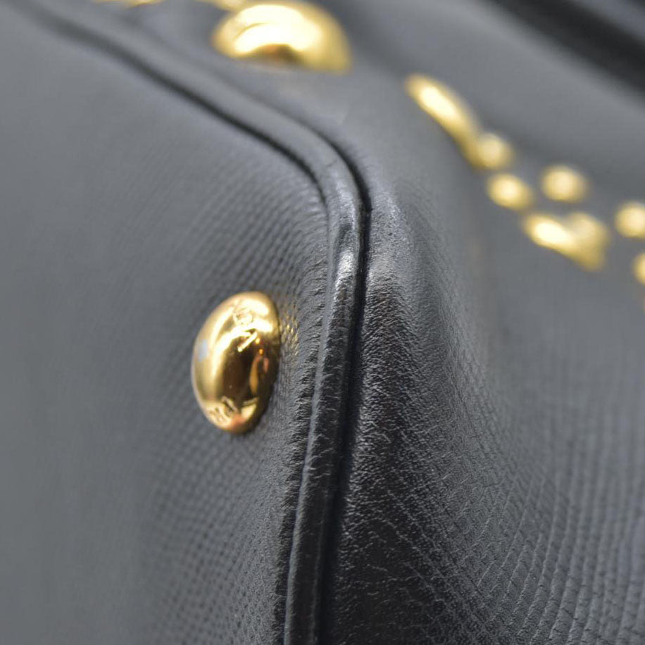 AUCTION $3450 Prada Black Leather Promenade Studded Satchel