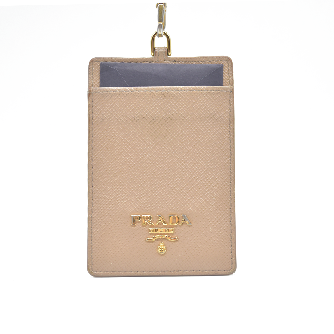 PRADA Saffiano Leather Strap Card Case Beige