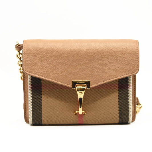 BURBERRY Derby Calfskin House Check Baby Macken Crossbody Bag Tan