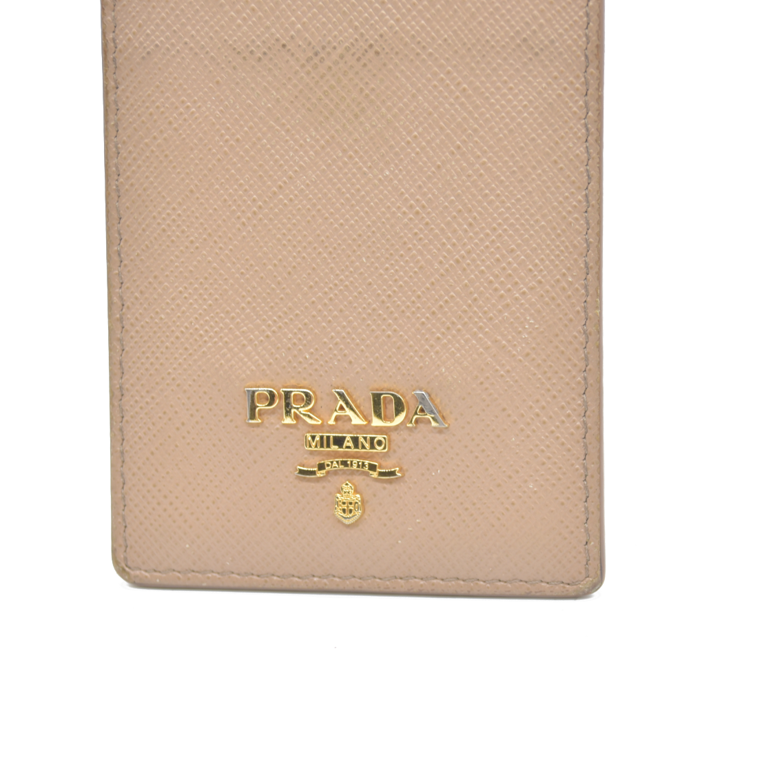 PRADA Saffiano Leather Strap Card Case Beige
