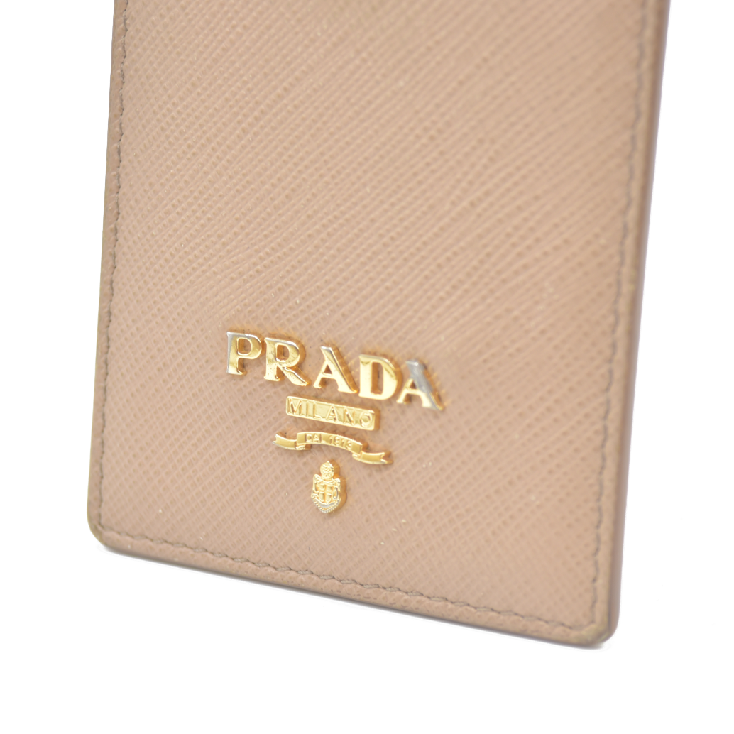 PRADA Saffiano Leather Strap Card Case Beige