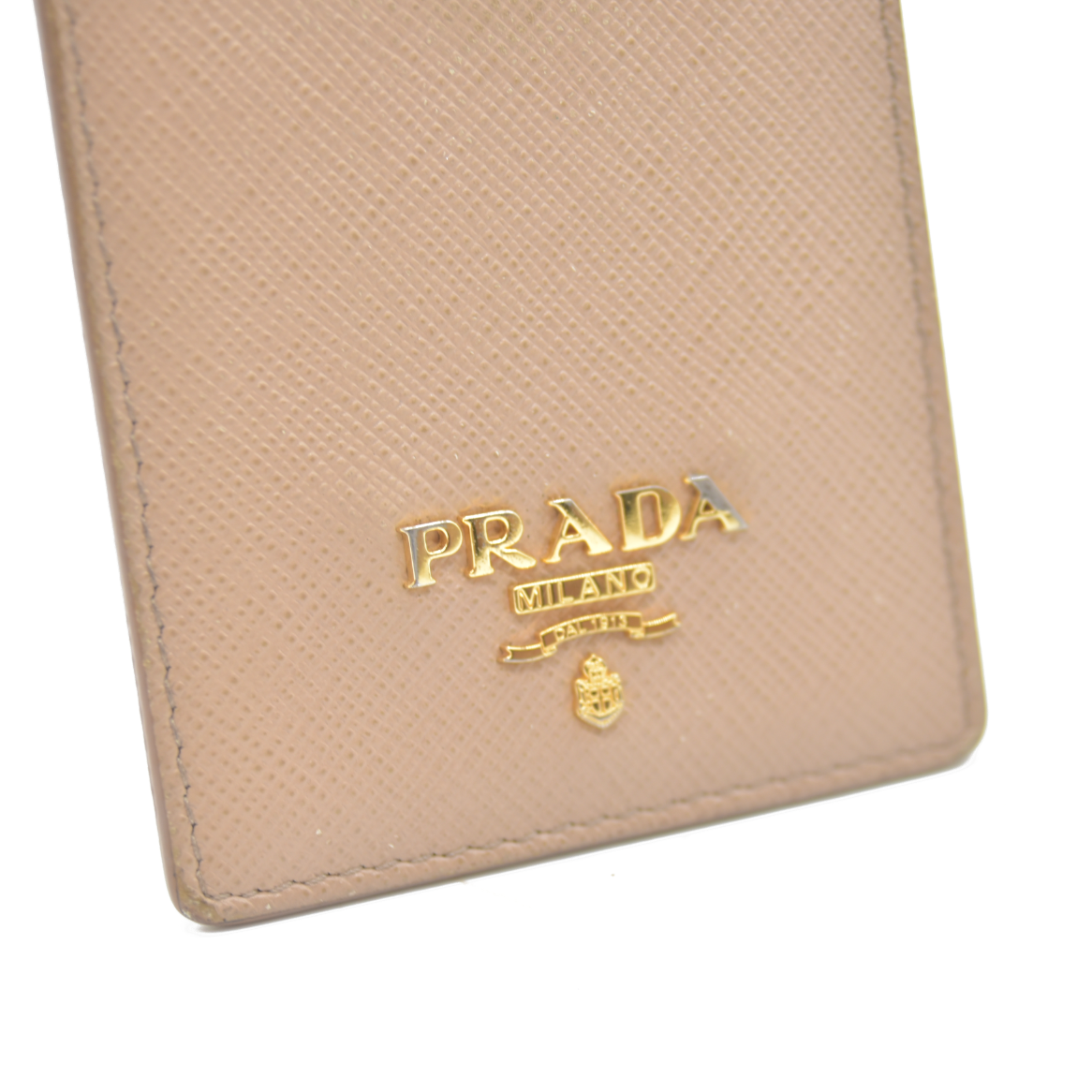 PRADA Saffiano Leather Strap Card Case Beige