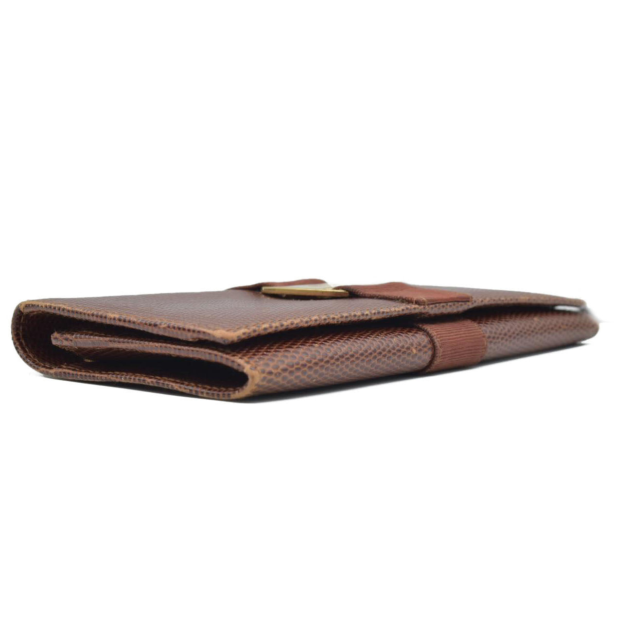$650 Ferragamo Vara Bow Leather Continental Wallet Brown
