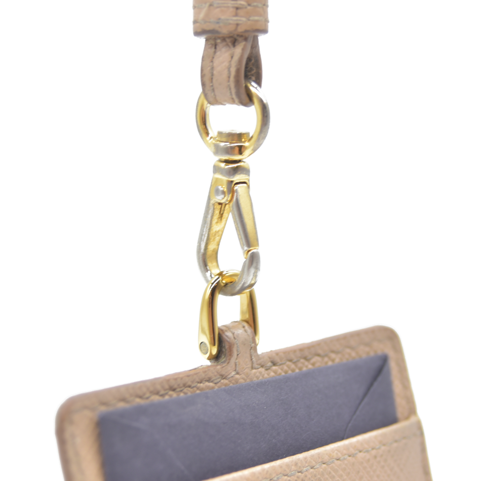 PRADA Saffiano Leather Strap Card Case Beige