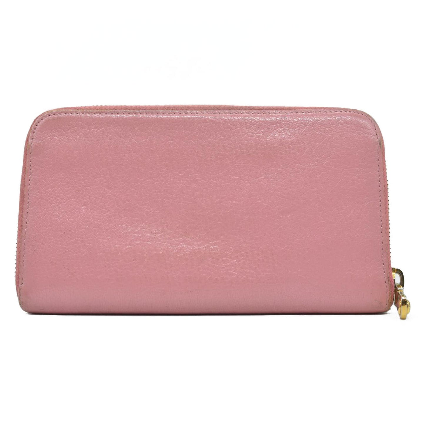 $895 MIU MIU Logo Leather Zip Around Long Wallet Pink