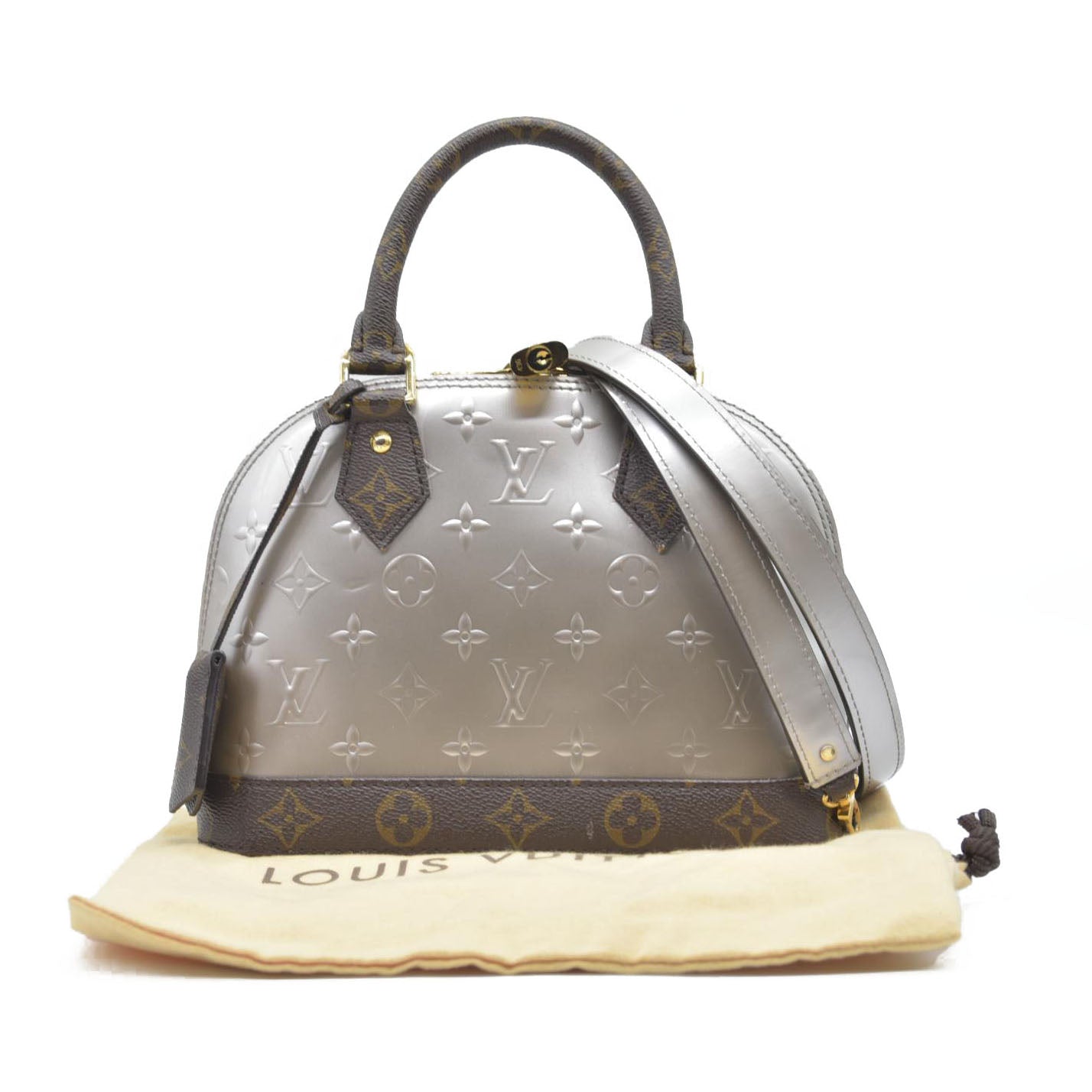 $1940 Louis Vuitton  Vernis Monogram Alma BB Taupe Metallise Crossbody