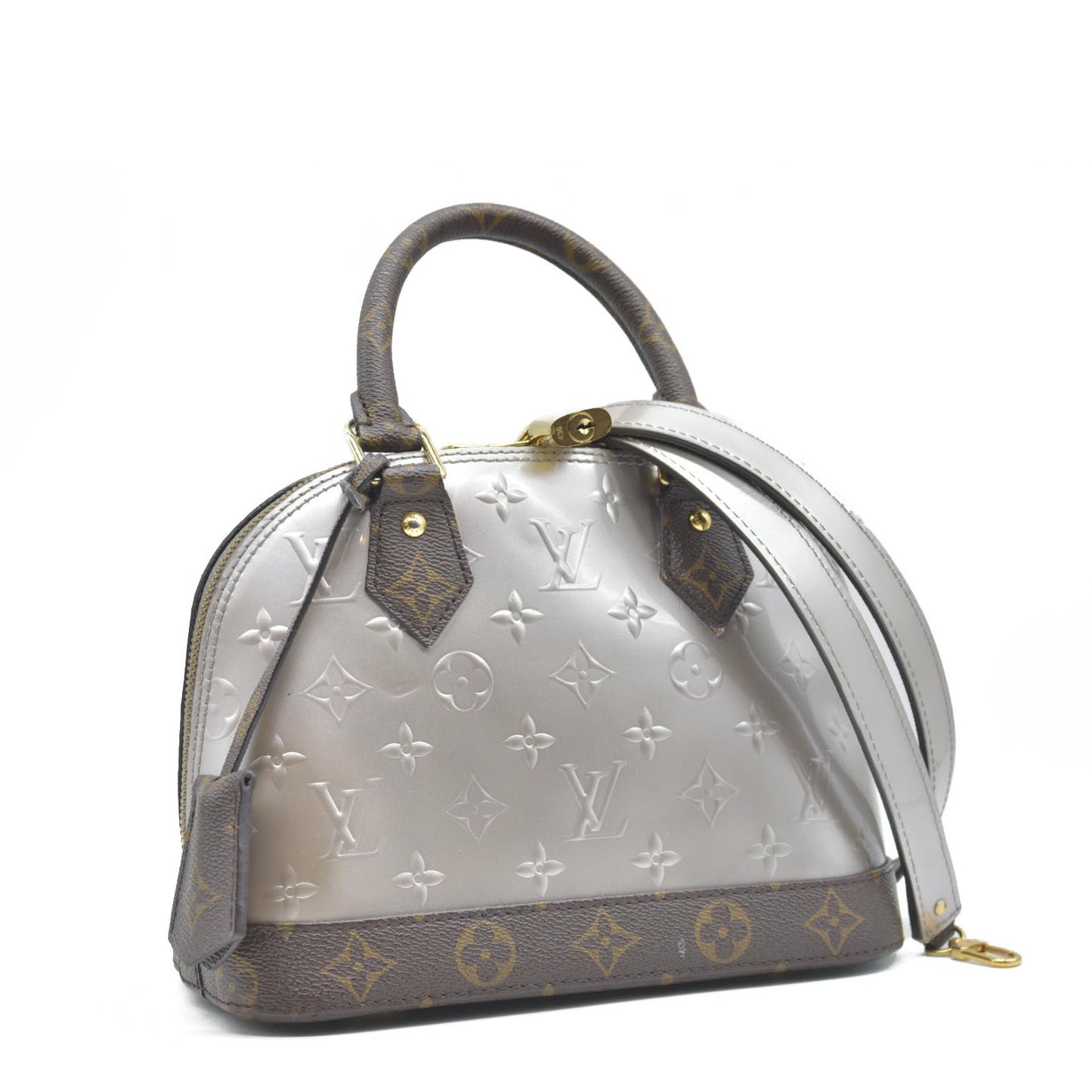 $1940 Louis Vuitton  Vernis Monogram Alma BB Taupe Metallise Crossbody