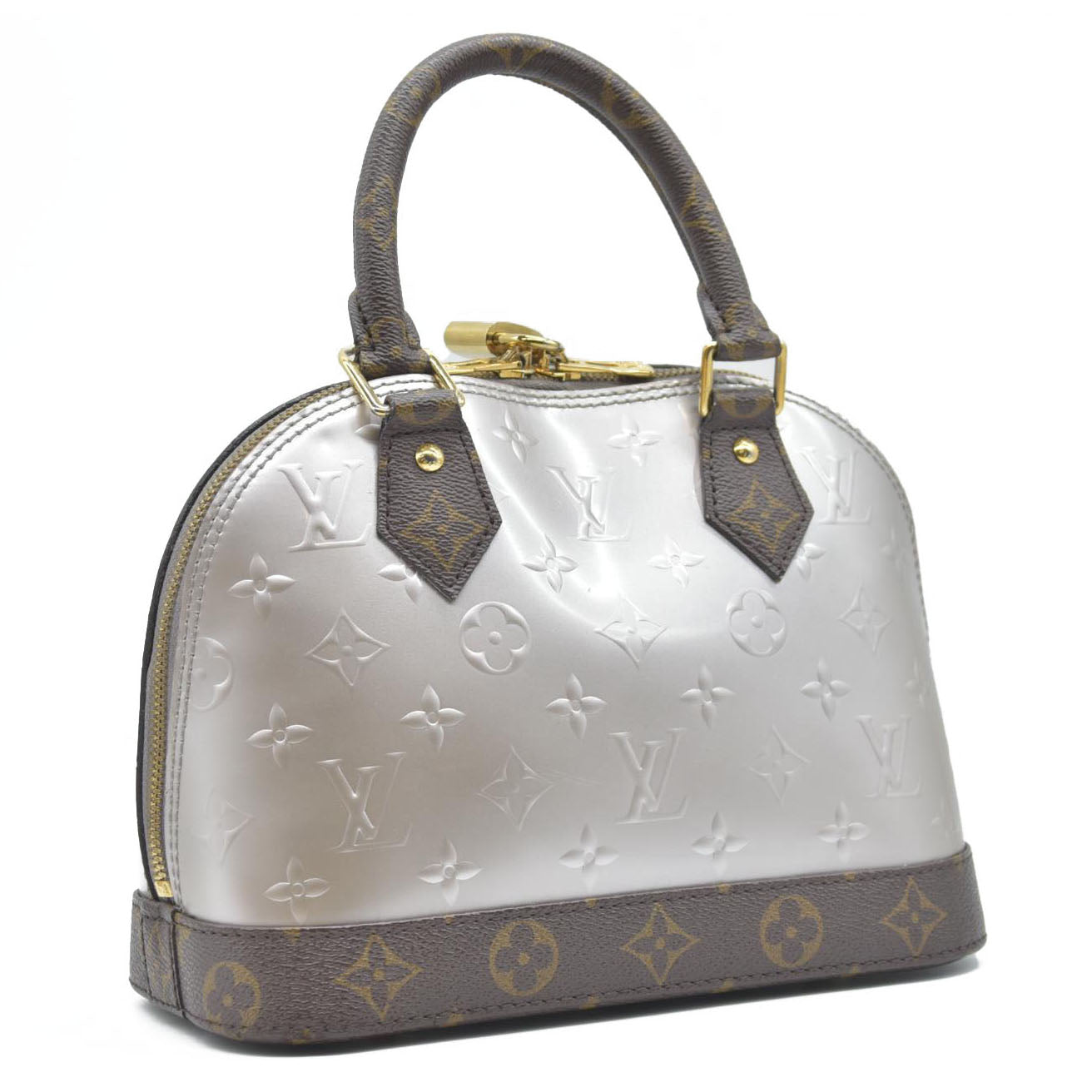 $1940 Louis Vuitton  Vernis Monogram Alma BB Taupe Metallise Crossbody
