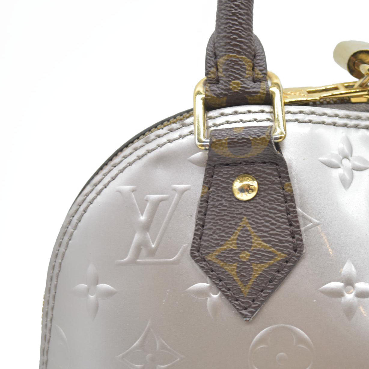 $1940 Louis Vuitton  Vernis Monogram Alma BB Taupe Metallise Crossbody