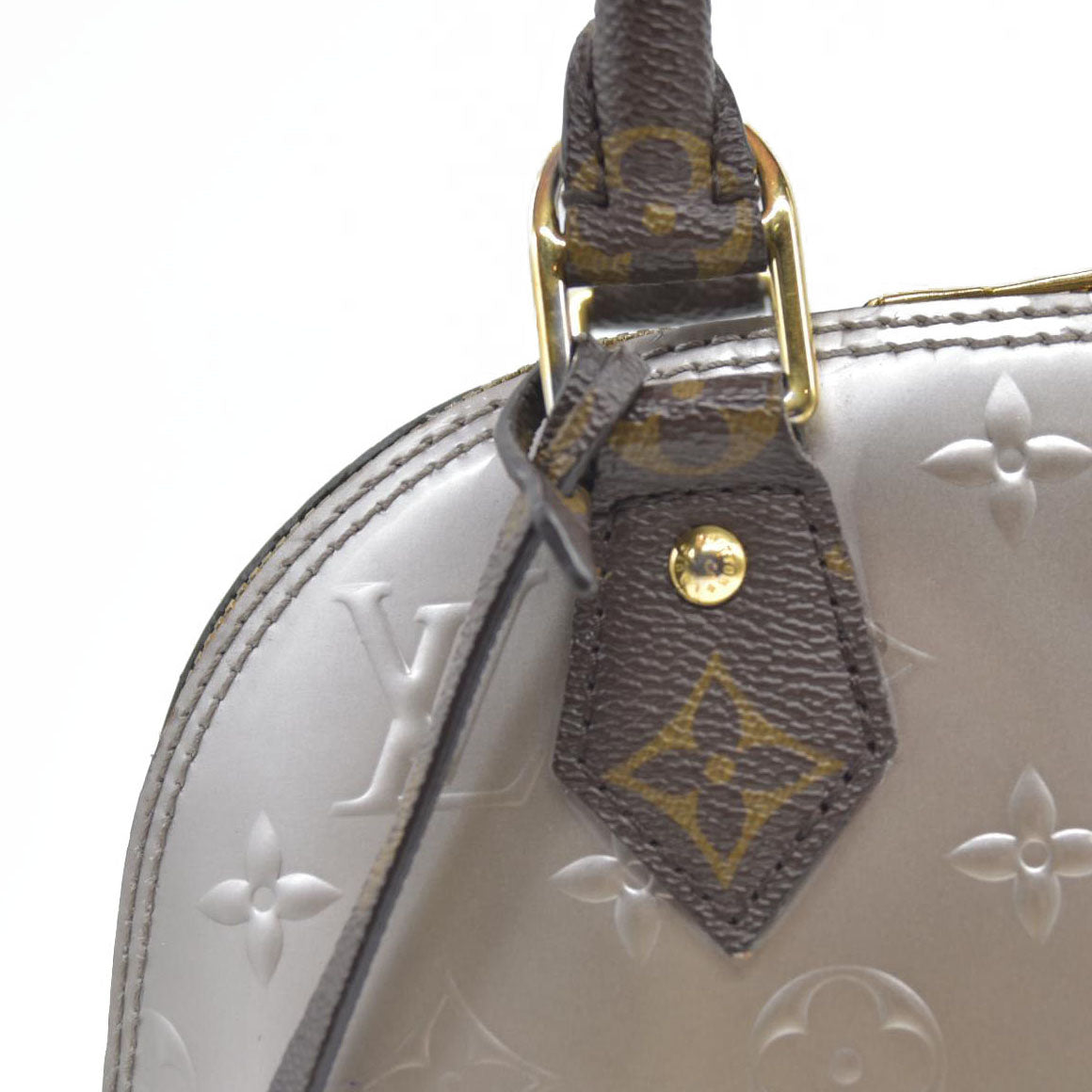 $1940 Louis Vuitton  Vernis Monogram Alma BB Taupe Metallise Crossbody