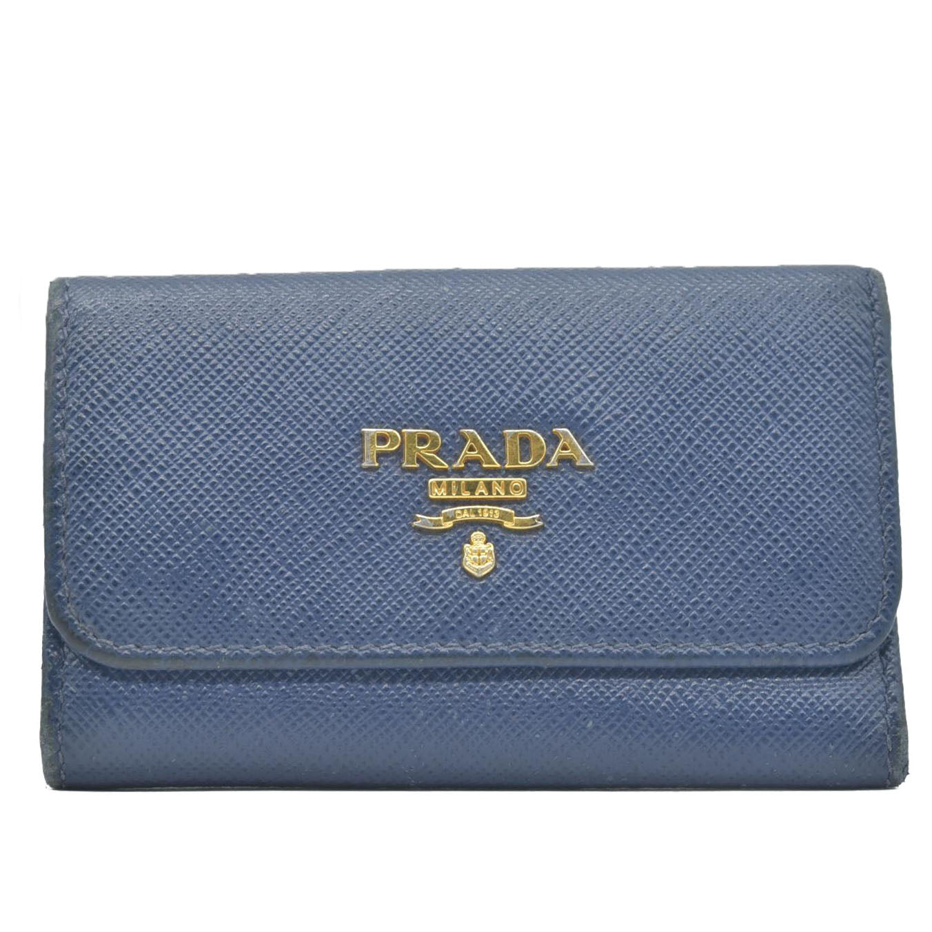 $730 PRADA Saffiano Leather 6 Ring Key Case Blue