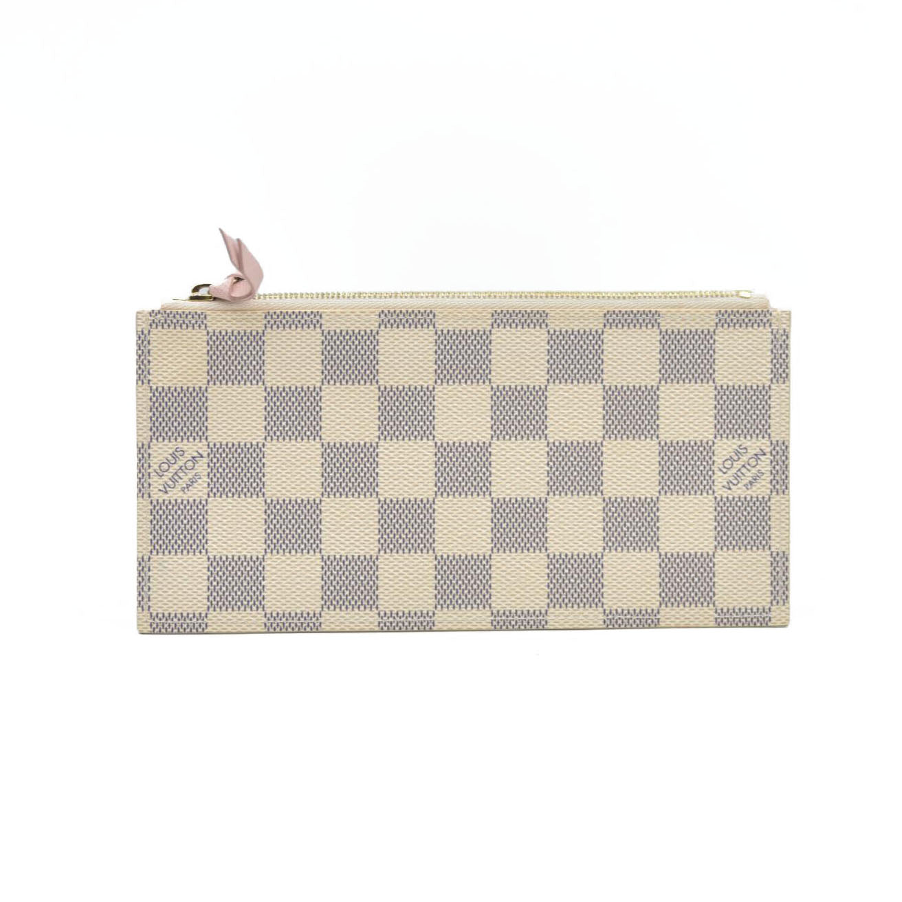 $1580 Louis Vuitton Damier Azur Pochette Félicie Wallet Zippered Insert Rose Ballerine