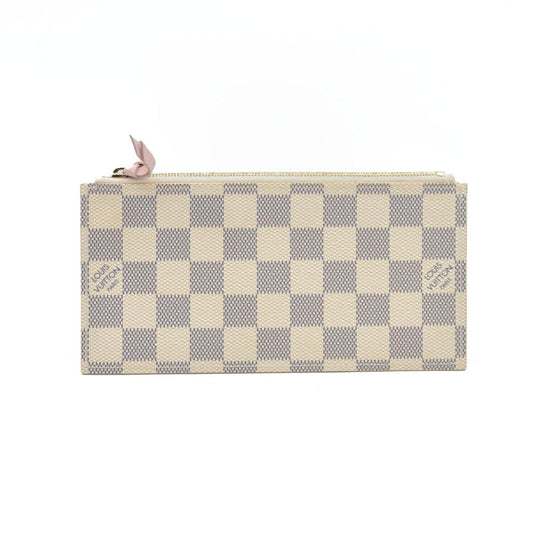 $1580 Louis Vuitton Damier Azur Pochette Félicie Wallet Zippered Insert Rose Ballerine