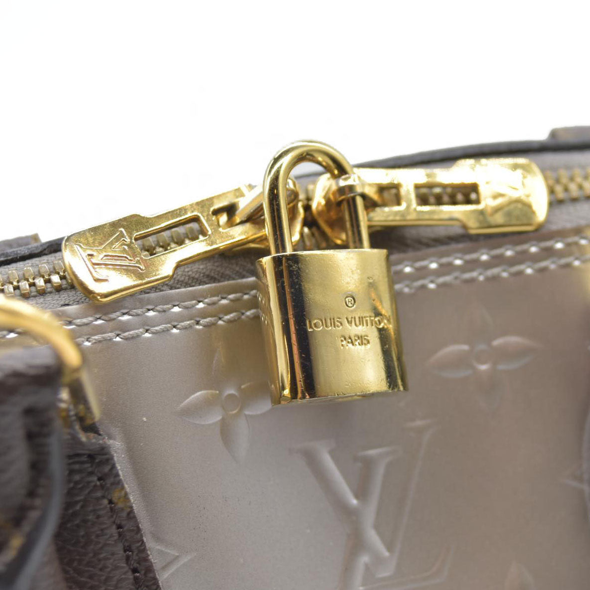 $1940 Louis Vuitton  Vernis Monogram Alma BB Taupe Metallise Crossbody