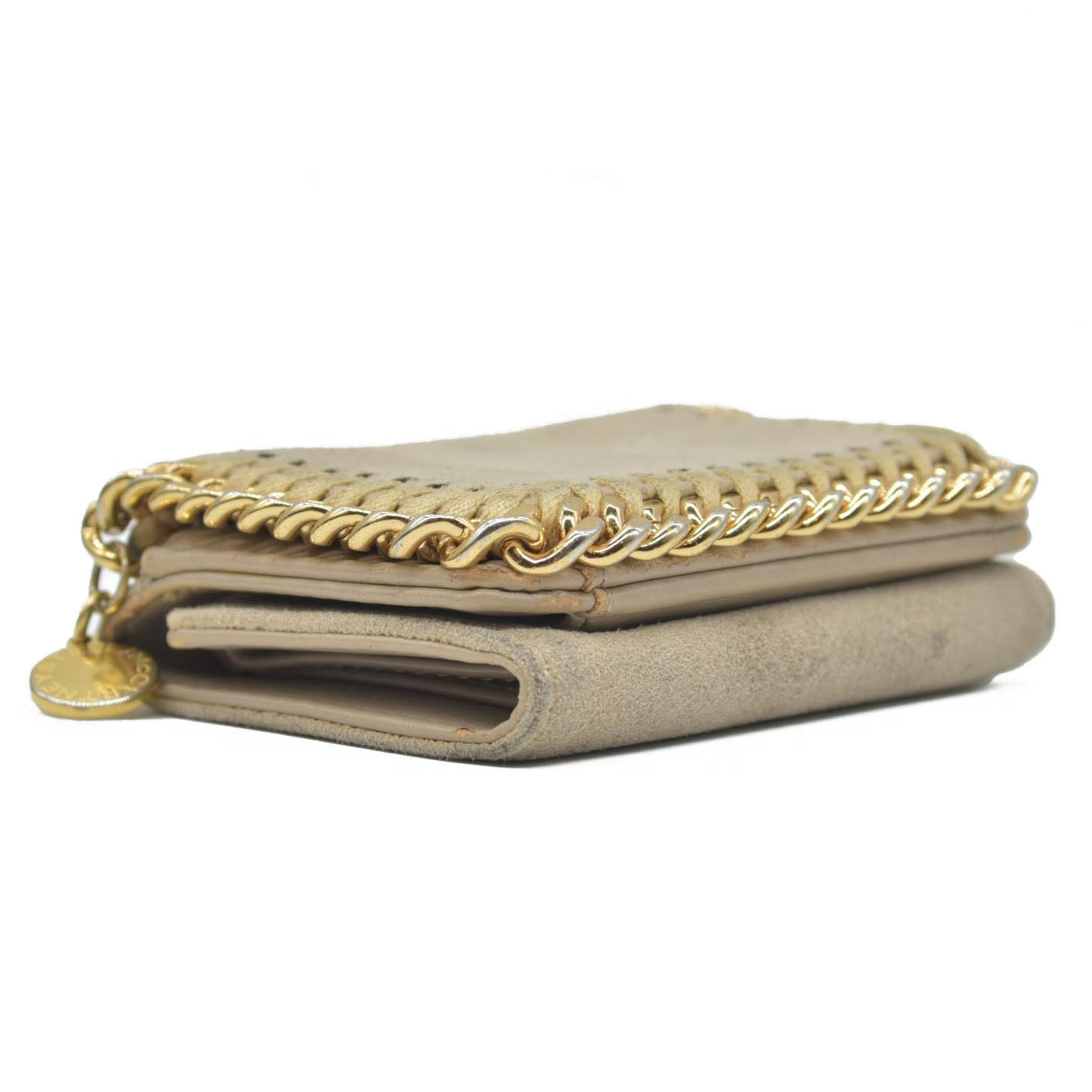 $495 Stella McCartney Falabella Vegan Leather Trifold Wallet Beige