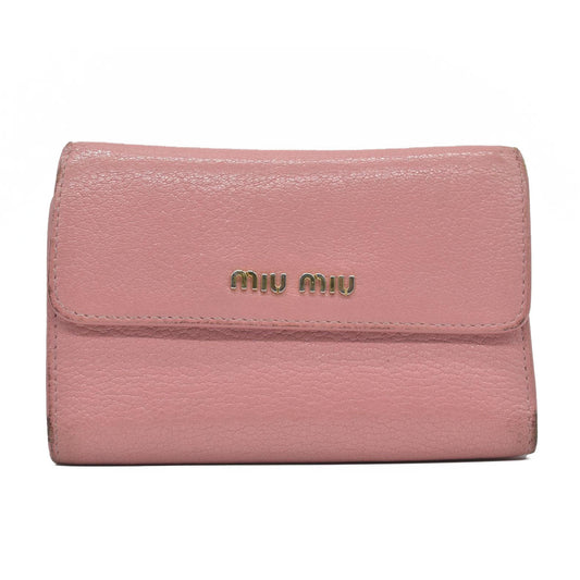 $695 Miu Miu Logo Leather Trifold Wallet – Pink