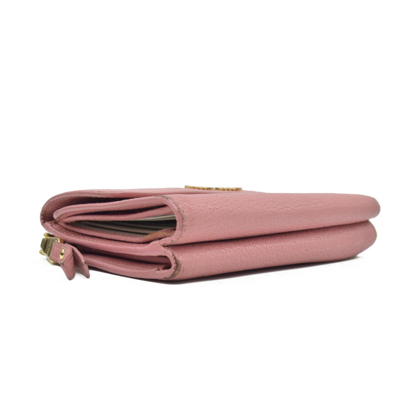 $695 Miu Miu Logo Leather Trifold Wallet – Pink