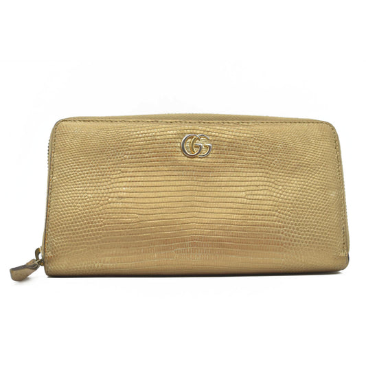 $830 Gucci GG Marmont Snake-Effect Leather Zip Around Wallet Gold CONSIGNMENT