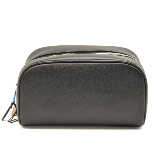 BURBERRY Pebbled Calfskin Logo Embossed Toiletry Bag Black