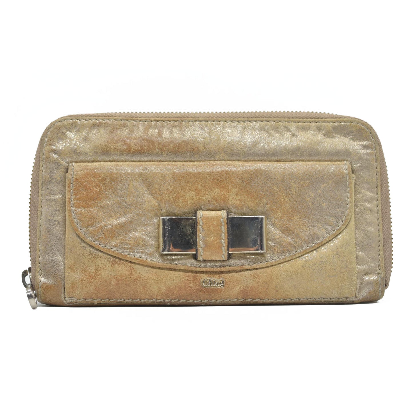 $690 Chloe Lily Leather Zip Around Long Wallet Purse Gold