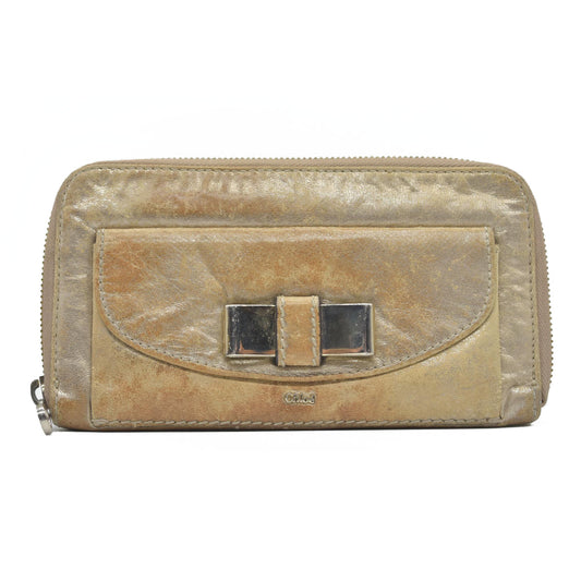 $690 Chloe Lily Leather Zip Around Long Wallet Purse Gold