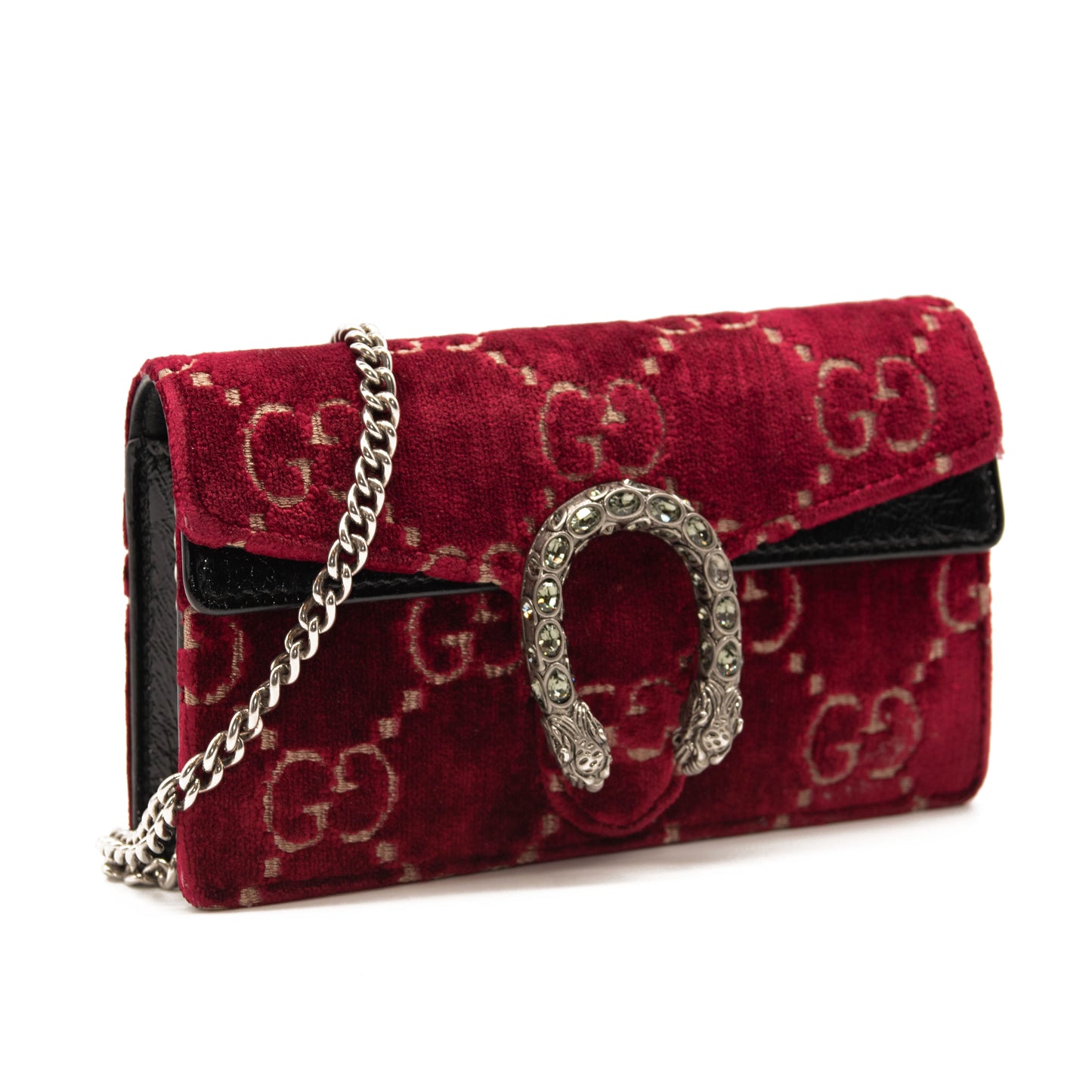 Gucci Dionysus GG Super Mini Red Velvet Crossbody Bag WOC Chain Wallet