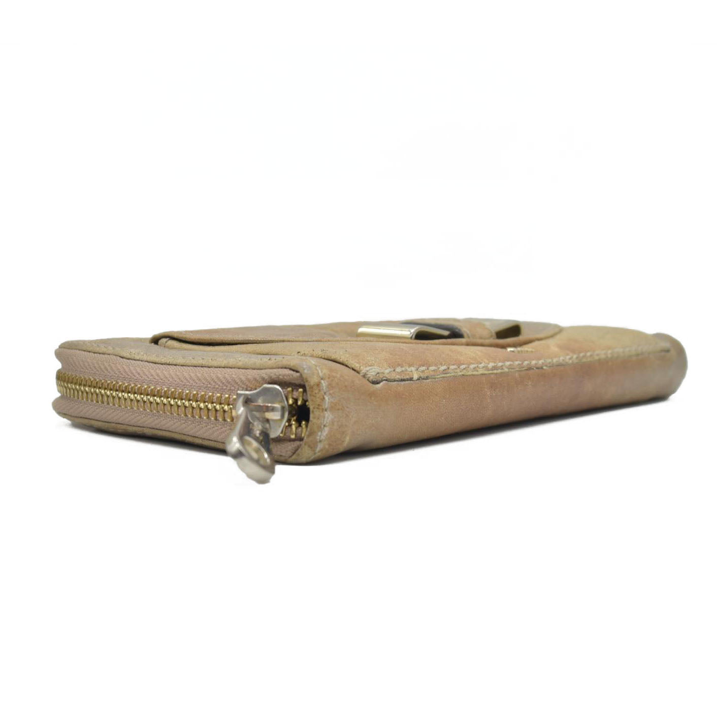 $690 Chloe Lily Leather Zip Around Long Wallet Purse Gold